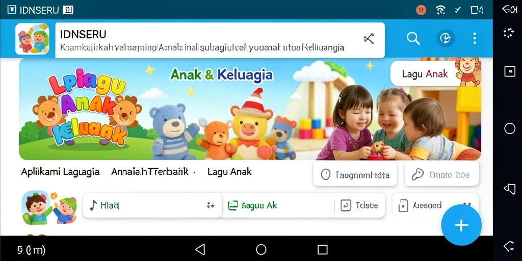 Antarmuka aplikasi IDNSERU yang menarik dengan berbagai lagu anak.