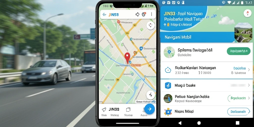 Antarmuka aplikasi JIN33 yang jelas dan mudah digunakan untuk navigasi mobil.