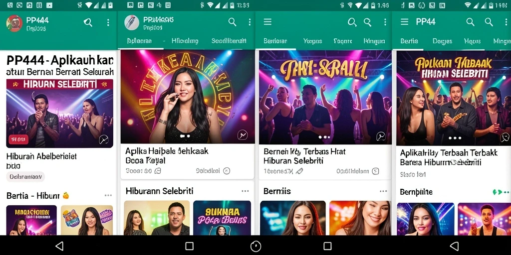 Antarmuka aplikasi PP444 menampilkan berita hiburan selebriti dengan jelas.